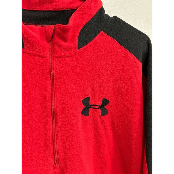 Under Armour Mens Red & Black Fleece Pullover Quarter-Zip Jacket XL - Picture 4 of 9